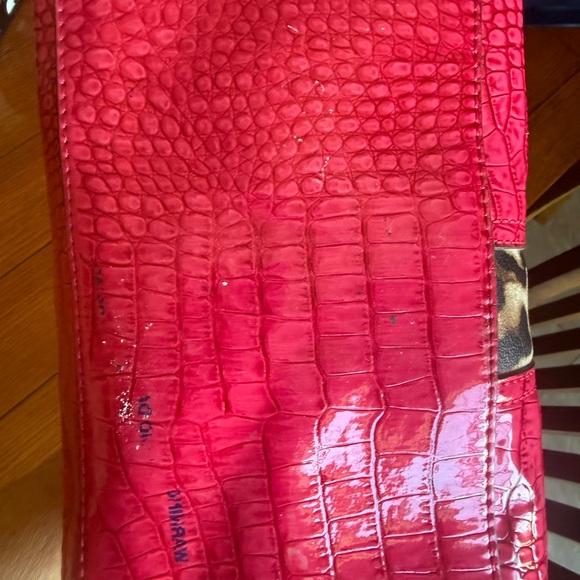GUESS Hot Pink Croc-Embossed Satchel with Leopard Stripe - Picture 8 of 9